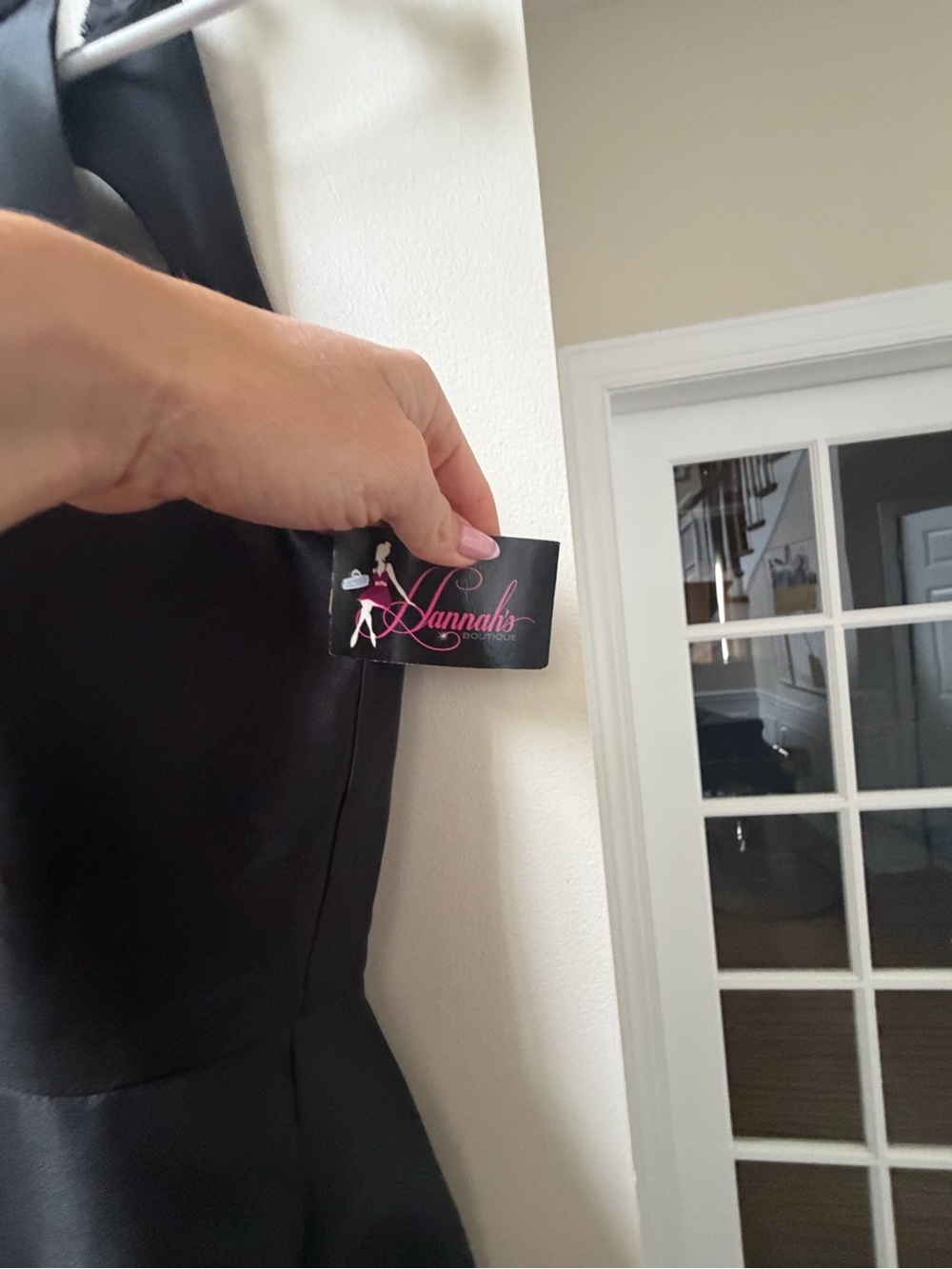 Black Satin Dress by Hannah's Boutique with Fuchsia Lining - Picture 5 of 15